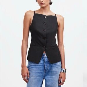 Madewell Square-Neck Vest in Drapey Twill in True Black